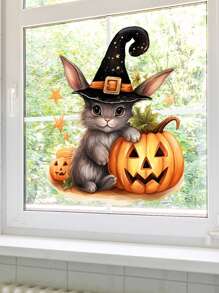 1 Stück Halloween Fenstersticker, Cartoon Tier Wohnzimmer Sticker, Hase und Kalb Schlafzimmer Sticker, süßer Stil Türsticker, Heimdekoration
