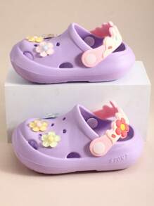 1 Pair Round Toe Flower Decor Princess Style EVA Soft Waterproof Anti-Slip Breathable Lightweight Flat Infant Sandals, Suitable For Summer Beach And Outdoor