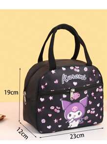 Sanrio Borsa termica per il pranzo con personaggio cartoni animati Kuromi - Borsa isolante impermeabile in tela con simpatico design kawaii, perfetta come borsa da viaggio per donne e ragazze, in cucina, come regalo di Natale o per il ritorno a scuola
