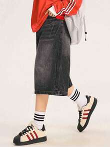 Womens Jorts Jean Baggy Shorts Casual 2026 Summer Wide Leg Long Denim Shorts Y2K Streetwear - 黑色 - 查看 4