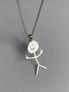 1pc Unisex Fashion Funny Graffiti Middle Finger Pendant Necklace, Stainless Steel, Casual, Hip Hop Style, Valentine's Day Gift - Multicolor - View 7