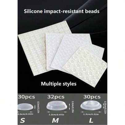 30/32pcs Silicone Anti-Collision Pads, Furniture Bumper Cushion Stickers, Door Handle Anti-Collision Gel Bumpers, Transparent Cabinet Door Soundproof Silicone Bumper Pads, Door Stopper Shock Absorber Anti-Noise Bumpers, Applicable For Drawers, Refrigerator Doors, Various Cabinet Doors Collision Protection Gel Pads