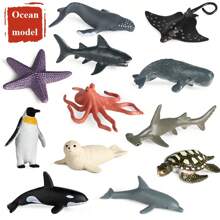 12PCS Marine Animal Image Model Toys, Killer Whales, Sharks, Blue Whales And Other Marine Animals, Marine Life Toys Doll Educational Toys, Cake Decorations, Halloween Gifts, Christmas Gifts