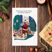 1 Biglietto di auguri natalizio con divertente cartone animato di Babbo Natale, biglietto di compleanno interessante per amici, fratelli/sorelle, figlio o figlia, con oltre 14 carte di invito con motivi natalizi e albero di Natale
