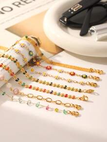 1pc, 18k Golden Plated, Stainless Steel Olive Leaf Bracelet, Classic Luxury Stainless Steel Women's Jewelry, Wedding And Graduation Holiday Gifts - Multicolor - View 2