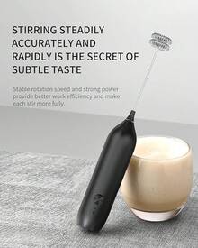 CIRCLE JOY Rechargeable Milk Frother Handheld With Stand, Coffee Frother Wand Drink Mixer With Dual Spring Whisk For Coffee, Cappuccino, Lattes, Frappe, Matcha And Hot Chocolate, Black