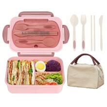1200ml (40.58oz) Adult Bento Box With Lunch Bag, 3-Compartment Leak-Proof Microwave-Friendly Lunch Container With Utensils