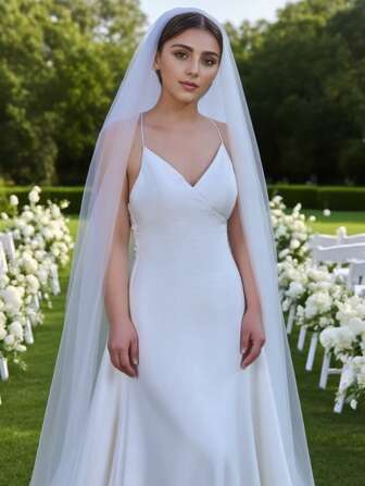 1 件及踝长度纯透明新娘面纱，简约而精致的女士秋装