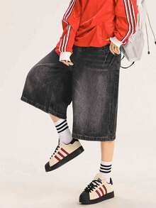 Womens Jorts Jean Baggy Shorts Casual 2026 Summer Wide Leg Long Denim Shorts Y2K Streetwear - 黑色 - 查看 3