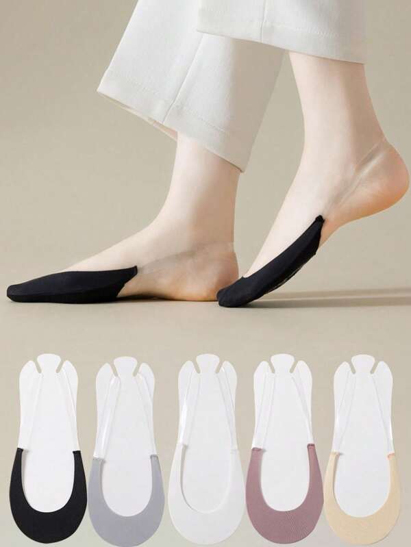5 pares de meias femininas invisíveis, com aderência de silicone antiderrapante, adequadas para saltos altos, malha leve, novo design, verão