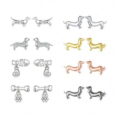 bamoer 1 par de aretes con forma de perro salchicha de plata esterlina 925, con huesos, chapados en oro, regalos originales finos de joyería linda para mujeres