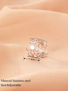 1 件简约时尚个性化不锈钢五瓣花开口戒指，适合女性日常和派对佩戴