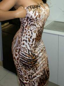 PeachySprinkles Vestido midi ceñido sin tirantes con estampado de leopardo para mujeres, vestido tubo, estampado animal, verano, vacaciones, playa, verano, vestido sin tirantes, vestido tubo, salir, club, cita, sexy - Multicolor - Ver 6