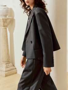 Women's French Style Casual Blazer, Short Grey Office Commuting Jacket