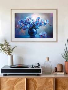 1/5 件，超大全景墙画带画框，蓝色花卉兰花油画画框艺术，蓝色花朵，春季花卉艺术，植物艺术，适用于卧室客厅、浴室、健身房、瑜伽馆装饰、家居装饰，可直接悬挂 - 藍色 - 查看 9