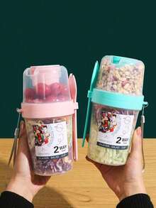 1个沙拉杯（带勺）、燕麦奶玉米搅拌杯、便携式甜点杯午餐盒、派对餐盒、旅行露营返校用品、学生午餐盒、厨房收纳整理