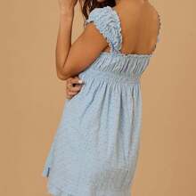 Women's Eyelet Mini Dress Sleeveless Sweetheart Neck Ruched Bust Short Flowy Dress Summer Babydoll Dress - 藍色 - 查看 2