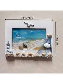 1Pc Seaside Nautical Style Photo Frame – Beach Shell Wood Picture Frame Decoration For Tabletop Or Shelf Display – Coastal Ocean Theme Wooden Ornament For Living Room Bedroom Office
