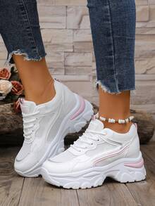 Women's Chunky Sneakers, 2025 New Arrivals, Autumn Thick-Soled Casual Lace-Up Shoes, Comfortable & Versatile - Pink - View 3