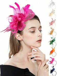 1 件羽毛头饰头带，女士茶会帽，适合肯塔基赛马会、鸡尾酒会、婚礼、化装舞会、发饰、小帽子、迷你头饰、迷你帽 - 彩色 - 查看 2