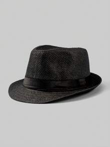 1pc Solid Color Bohemian Style Teardrop Straw Hat, Unisex Jazz Cap, Versatile For Commute & All Seasons