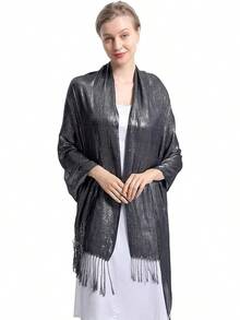Sparkly Metallic Shawls And Wraps,Women's Glitter Pashmina Shawl Scarf Forformal Evening Party Dresses - F-黑銀色 - 查看 5