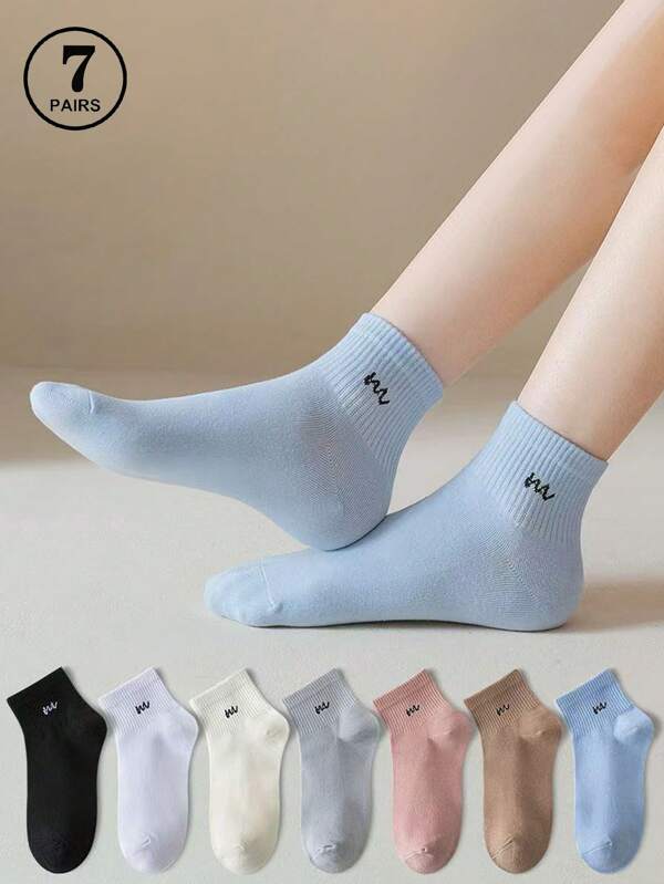 7 Pairs/Set Women Short Socks, Breathable, Moisture Wicking, Summer/Autumn, Couples Black & White Thin Socks