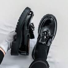 Men's Leather Thick Soled Shoes Men's Handmade Shoes Casual Leather Shoes Men's Formal Loafers - 黑色 - 查看 3
