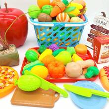 Marphy 25pcs Educational Realistic Fruits & Vegetables Play Kitchen Toys, Kitchenware Cooking Pretend Food Set, Thick Materials, Cutting & Assembling For Kids Play