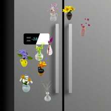 Mini Vase Magnets For Fridge 6PCS - 3D Ceramic Tiny Plant Vase Magnets Fridge Decoration Set Design For Refrigerator, Lockers & Office Spaces (1pc, 3pcs,6pcswith Flower)