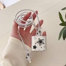 4 Stück/Set transparente TPU Schutzhülle mit farbigem 5-Sterne Musterdesign für 20W Schnelllade-Adapter und Datenkabel