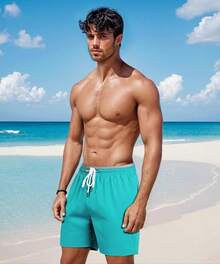 Mens Swim Trunks 5" Inseam With Mesh Lining Quick Dry Swim Shorts Bathing Suit - 藍綠色 - 查看 10