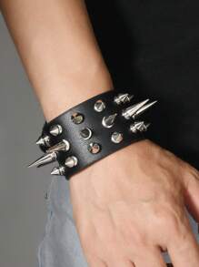 1 pieza Brazalete de puño cuadrado con remaches de estilo punk, accesorio unisex personalizado para fotografía callejera, discoteca de Halloween, minimalista de pulsera adecuado para uso diario y como regalo