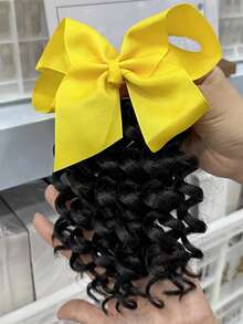 1 pieza Extensión de cola de caballo rizada sintética de 8 pulgadas para niños, extensiones de cola de caballo con elástico - Negro natural - Ver 14