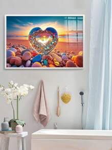 1/5pcs,Large Modern Canvas Art Painting,Dream Beach Love Stone Wall Art With Frame,Valentine's Day Posters,Love,For Bedroom Living Room,Bathroom,Gym,Yoga Studio Decoration,Home Decor,