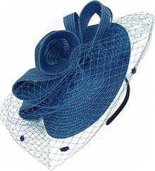 Derby Fascinators Women High Tea Party Hat Wedding Cocktail Flower Headware With Mesh And Feathers - Z-f0271-海軍藍 - 查看 5