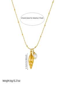 1 Piece Of Fashionable, Simple And Versatile Gold-Plated Smooth Surface Conch Faux Pearl Accessory Pendant Chain Stainless Steel Jewelry Necklace