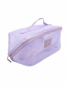 1pc Breathable Mesh Cosmetic Bag - Large Capacity, Multi-Layer Organizer With Handles, Portable And Stylish Makeup Pouch For Women, Breathable Storage Bag Transparent Mesh Texture