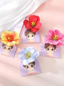 4 Pcs Hawaiian Flower Hair Clips, Women's Frangipani Hibiscus Hair Clips, Artificial Flower Hair Clips For Holiday Beach Party (Red+Yellow+Blue+Pink), Claw Clips, Hair Claws, Hair Slide, Hair Barrettes, School Stuff - Multicolor - View 4