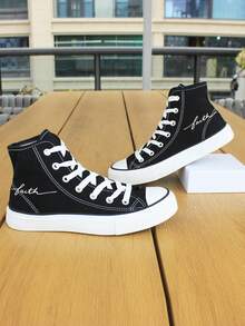 黑色帆布鞋，女/男高帮休闲运动鞋，春秋韩版系带经典中帮硫化鞋，时尚休闲运动滑板鞋 - X-塗鴉11-黑 - 查看 7