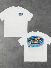 Surf Shop Design Men Round Neck T Shirt 1Pcs 100% Cotton Double Sided Digital Printing 220g Heavyweight T Shirt - 白色 - 查看 1