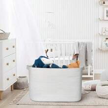 Extra Large White Storage Basket, 23.6" X 17" X 12" Rectangle Blanket Storage For Living Room, White Woven Cotton Rope Basket, Big Kids Toy Box Bin, XXXL Wicker Laundry Baskets For Organizing - 紅白色 - 查看 8