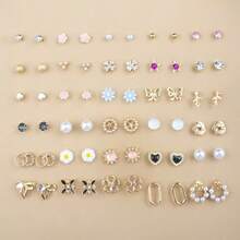 30 对/套时尚金属蝴蝶、心形、蝴蝶结、珍珠、花朵耳钉套装，简约百搭，适合送礼、女友、情人节 - 彩色 - 查看 2