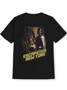 Camiseta gráfica para hombres "Escape from New York" - Camiseta casual de verano negra con diseño de póster de película, cuello redondo, manga corta, poliéster ligero, perfecta para atuendo casual - Negro - Ver 3