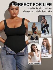 加大码 Curve 女士运动服瑜伽服无缝健身运动高支撑吸湿排汗锻炼透气户外加大码 Curve 女士无缝瑜伽紧身衣高弹力肩带健身女装 - 黑色 - 查看 4