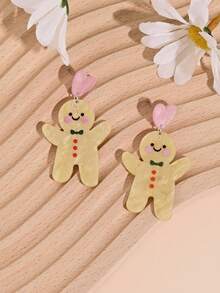 1 对可爱透明姜饼人亚克力吊坠耳环，适合女性日常或派对佩戴，很棒的圣诞礼物