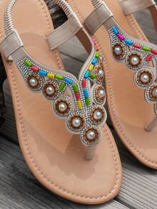 Vintage Roman Sandals For Girl, Handmade Woven, Back Zipper, Soft Sole, Round Toe, Flat, Suitable For Beach Or Casual Wear, Summer - Brown - View 6