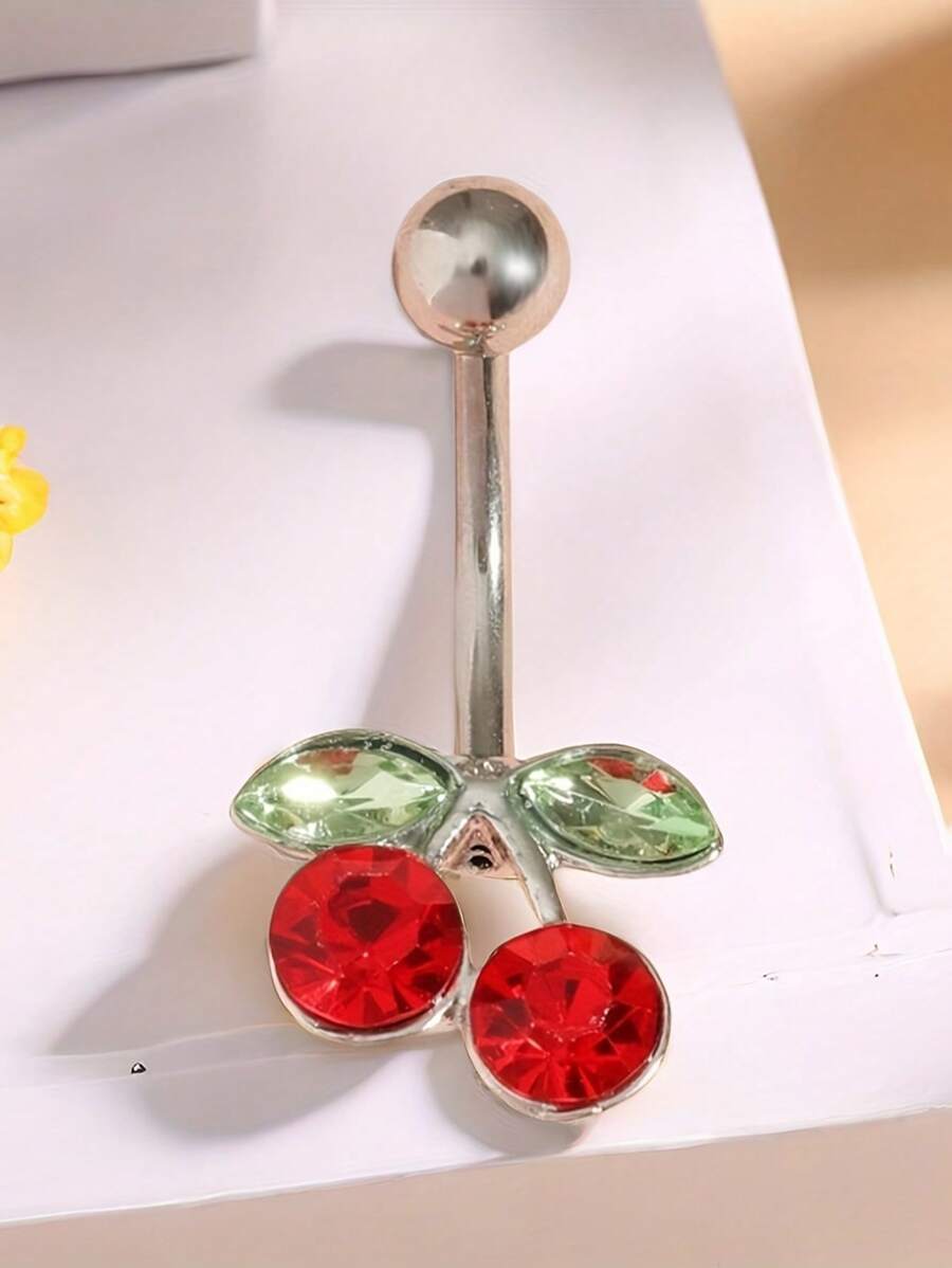1pc Belly Button Ring Sexy Cherry Navel Piercing Body Jewelry, Popular Navel Piercing