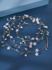 1 Stück Blumen-, Blatt- und Reben-Design Braut Haarband 42,5 Zoll, Braut Haarzubehör geeignet für Hochzeit, Party, Geburtstag
