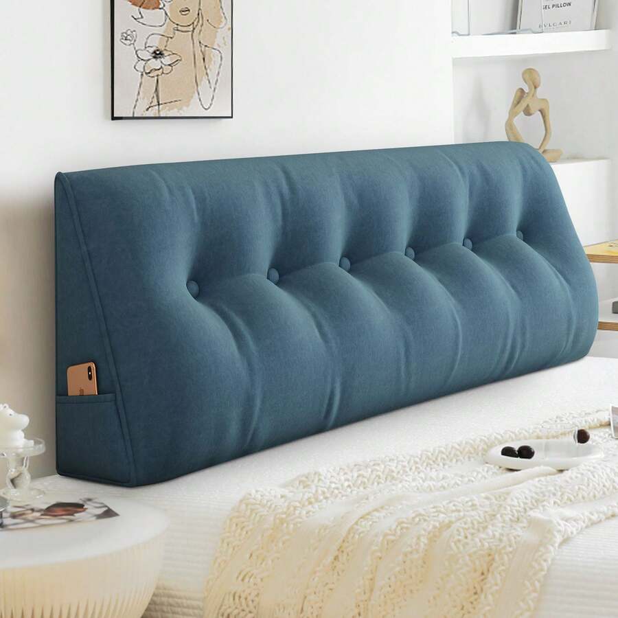 Headboard Wedge Cushion, Reading Cushion, Back Support Cushion, Upholstered Bed Cushion, Reversible Cushion, Large Back Support Cushion, Triangular Wedge-Shaped Support Cushion, Bed Side Cushion, Tatami Wedge Cushion, Lumbar Cushion For Bed And Sofa - 海藍色 - 查看 1